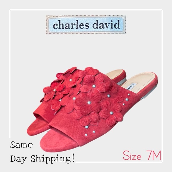 Charles David Shoes - Charles David Red Suede Sicilian Women’s Slides Flats Size 7M